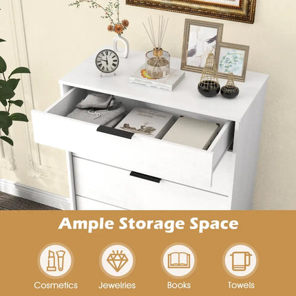 5-Drawer Dresser with Interlock System for Bedroom Living Room-White Costway