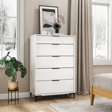 5-Drawer Dresser with Interlock System for Bedroom Living Room-White Costway
