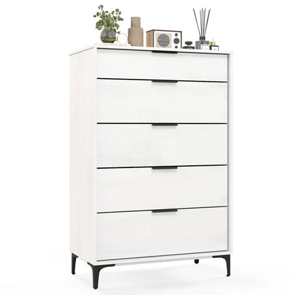5-Drawer Dresser with Interlock System for Bedroom Living Room-White Costway