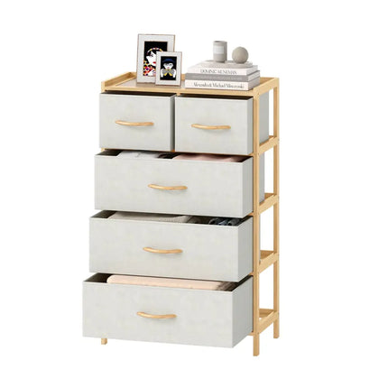 5-Drawer Dresser with Top Shelf for Bedroom-Natural Costway