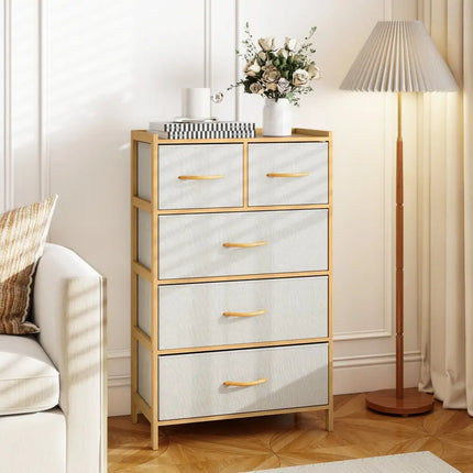 5-Drawer Dresser with Top Shelf for Bedroom-Natural Costway