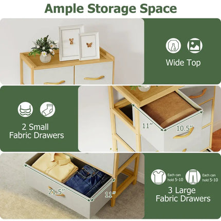 5-Drawer Dresser with Top Shelf for Bedroom-Natural Costway