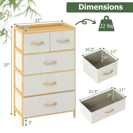 5-Drawer Dresser with Top Shelf for Bedroom-Natural Costway