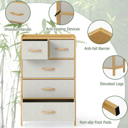 5-Drawer Dresser with Top Shelf for Bedroom-Natural Costway