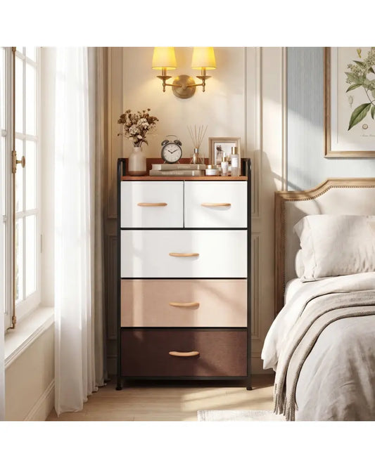 5-Drawer Fabric Dresser with Removable Fabric Bins-Multicolor - Multicolor - Dressers & Chests