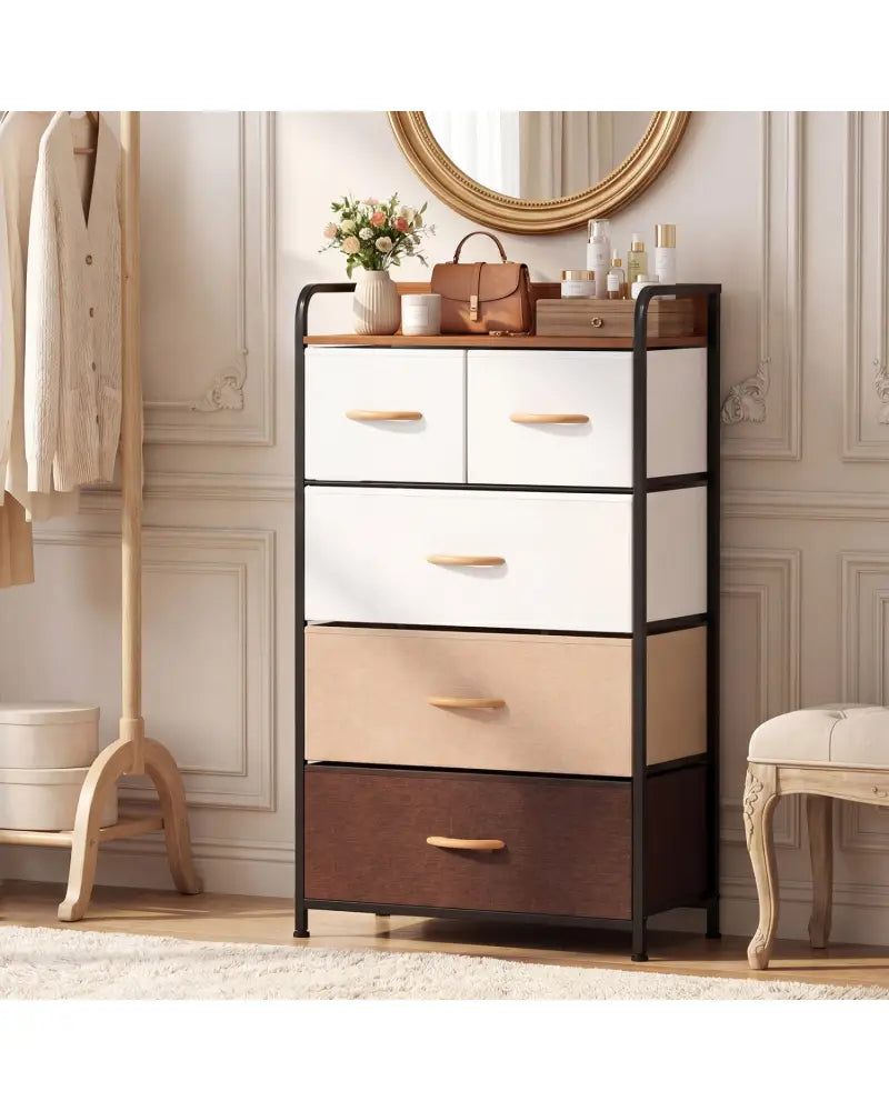 5-Drawer Fabric Dresser with Removable Fabric Bins-Multicolor - Multicolor - Dressers & Chests