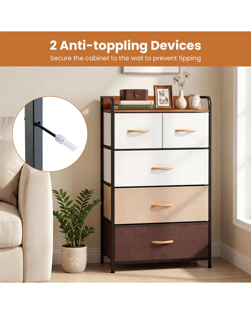 5-Drawer Fabric Dresser with Removable Fabric Bins-Multicolor - Multicolor - Dressers & Chests