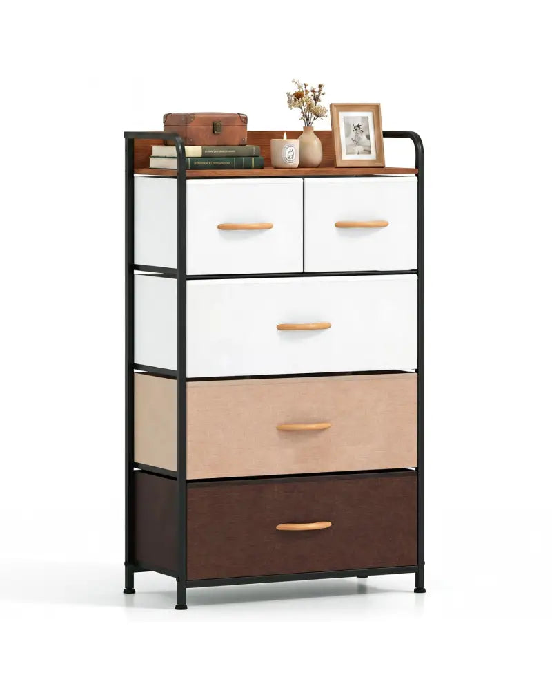 5-Drawer Fabric Dresser with Removable Fabric Bins-Multicolor - Multicolor - Dressers & Chests