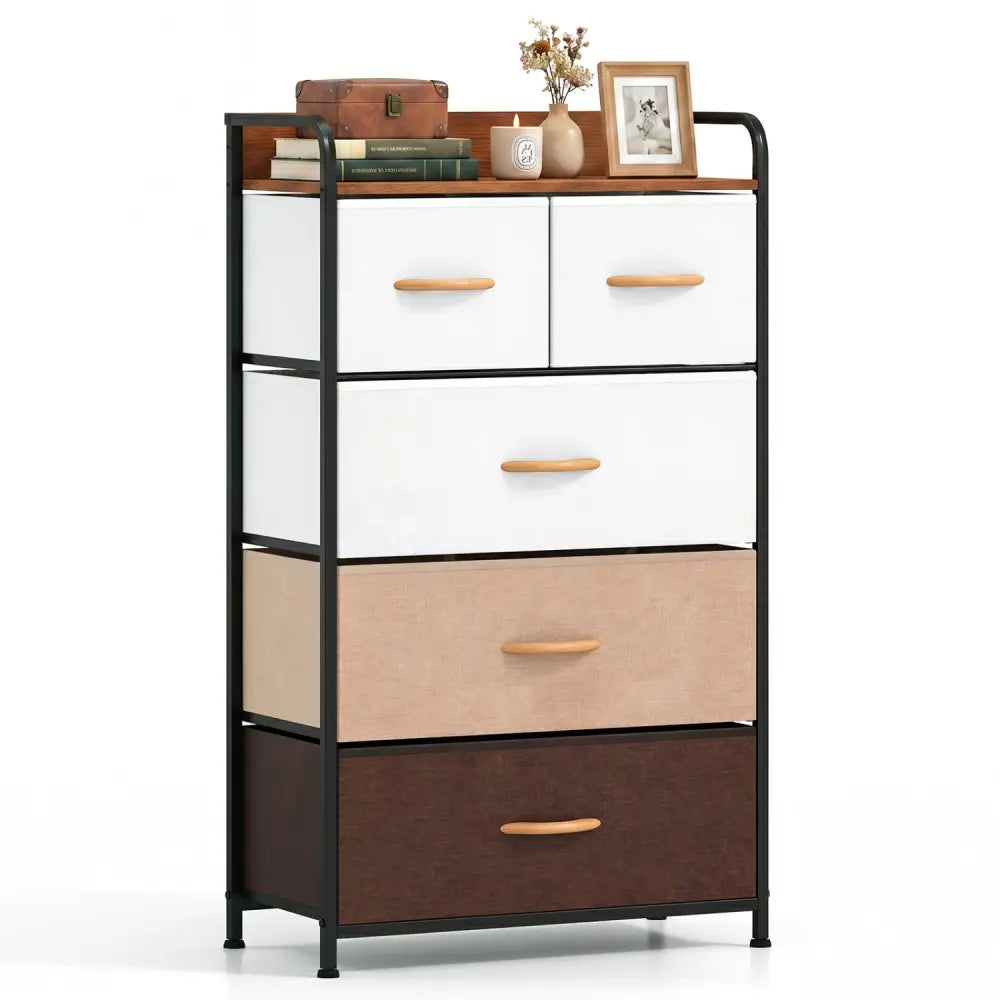 5-Drawer Fabric Dresser with Removable Fabric Bins-Multicolor - Multicolor - Dressers & Chests