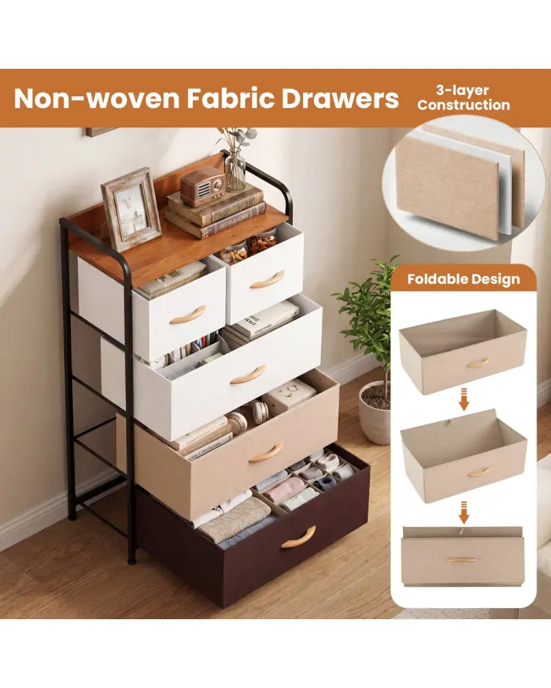 5-Drawer Fabric Dresser with Removable Fabric Bins-Multicolor - Multicolor - Dressers & Chests