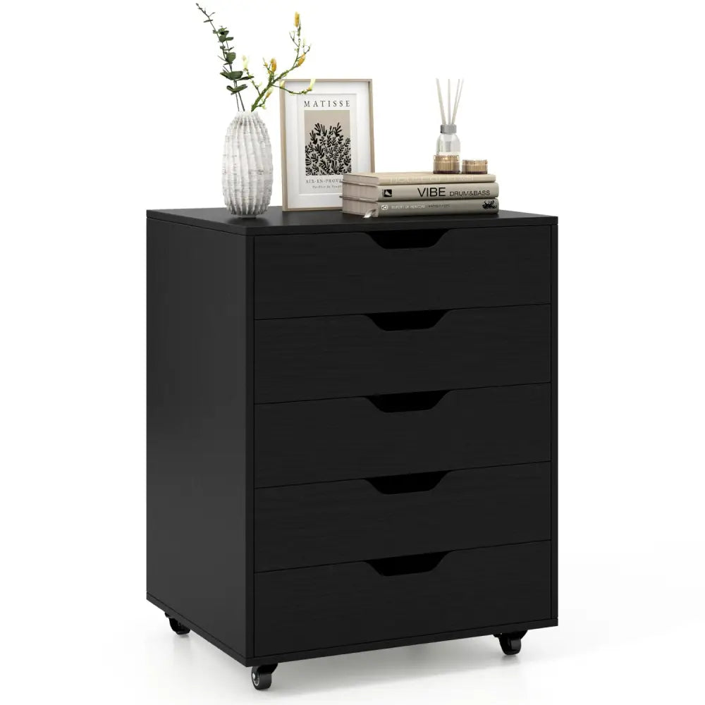 5 Drawer Mobile File Cabinet with Wheels for Living Room-Black - Black - File Cabinets