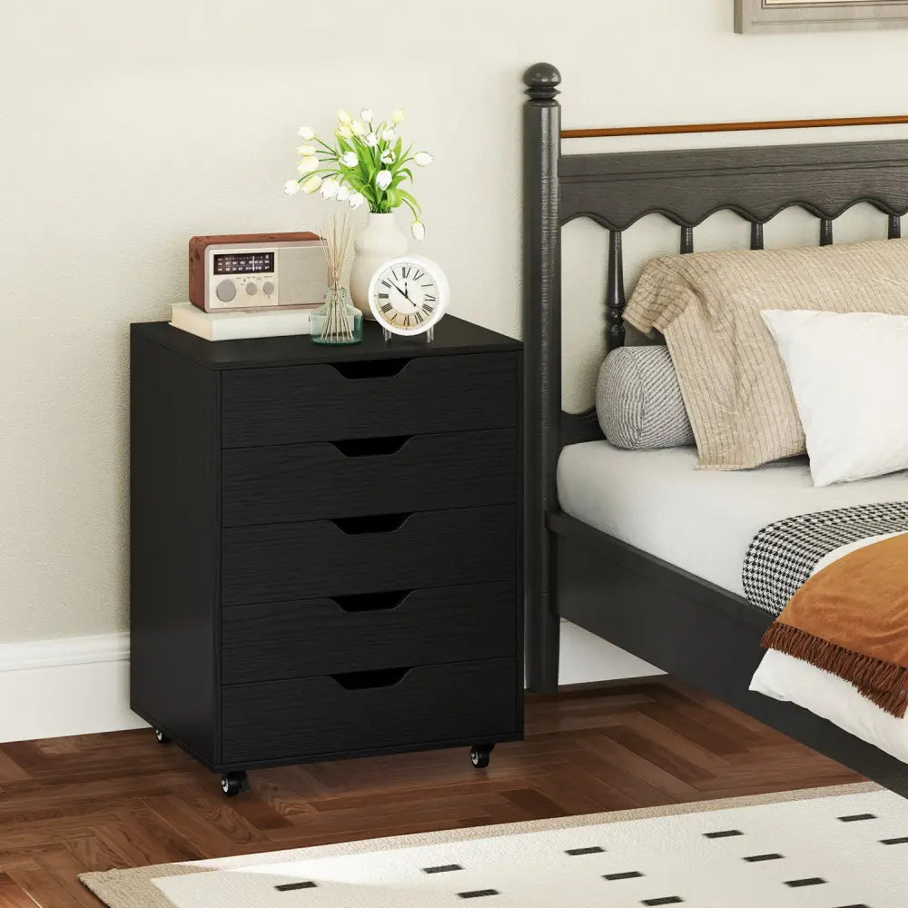 5 Drawer Mobile File Cabinet with Wheels for Living Room-Black - Black - File Cabinets
