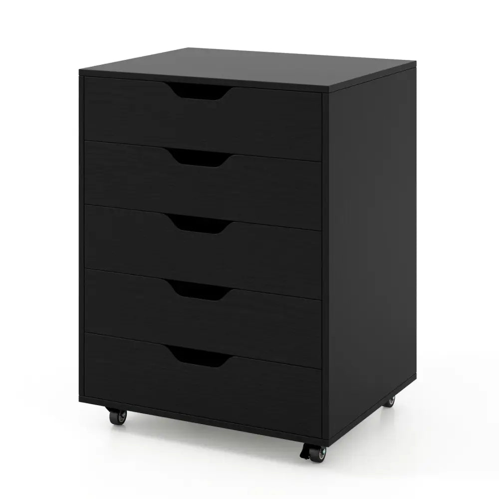 5 Drawer Mobile File Cabinet with Wheels for Living Room-Black - Black - File Cabinets
