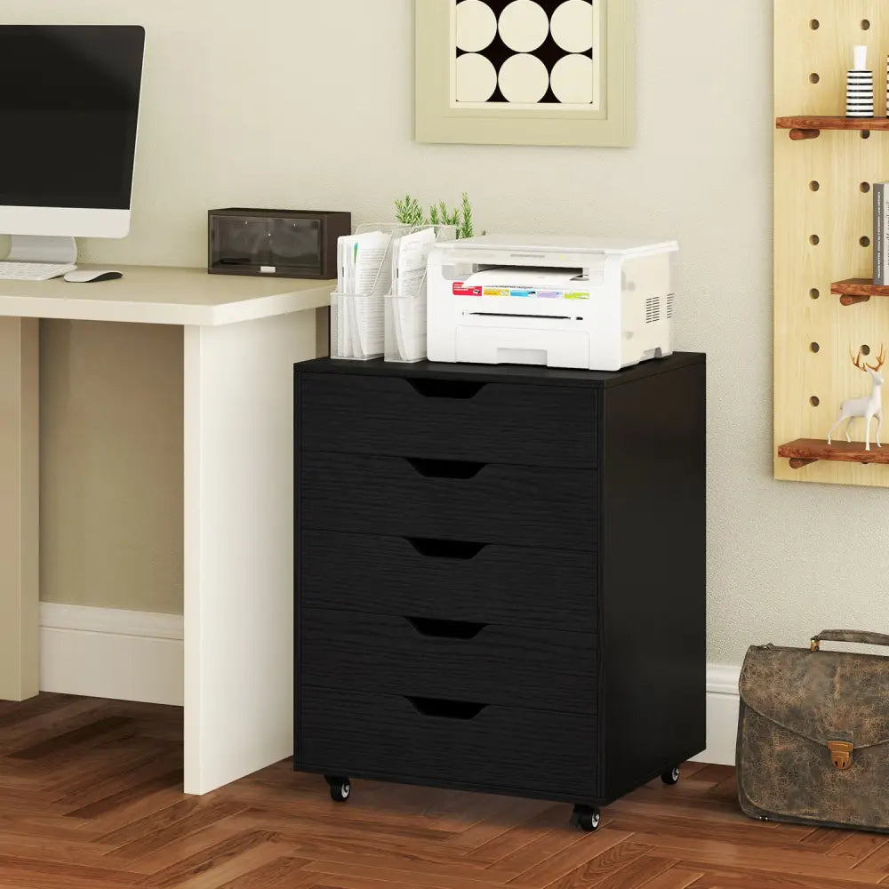 5 Drawer Mobile File Cabinet with Wheels for Living Room-Black - Black - File Cabinets