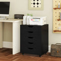 5 Drawer Mobile File Cabinet with Wheels for Living Room-Black - Black - File Cabinets
