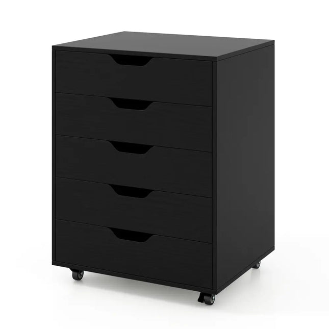 5 Drawer Mobile File Cabinet with Wheels for Living Room-Black - Black - File Cabinets