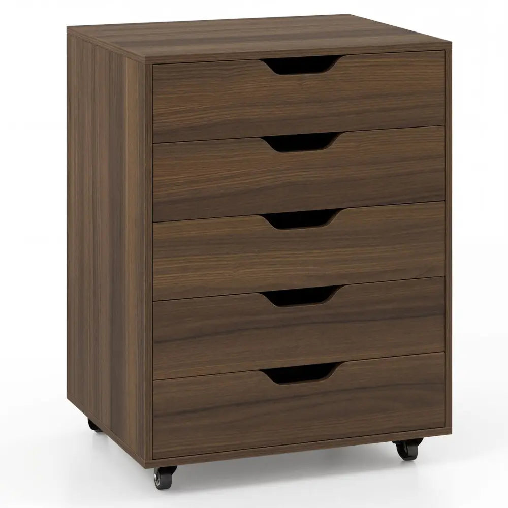 5 Drawer Mobile File Cabinet with Wheels for Living Room-Walnut - Walnut - File Cabinets