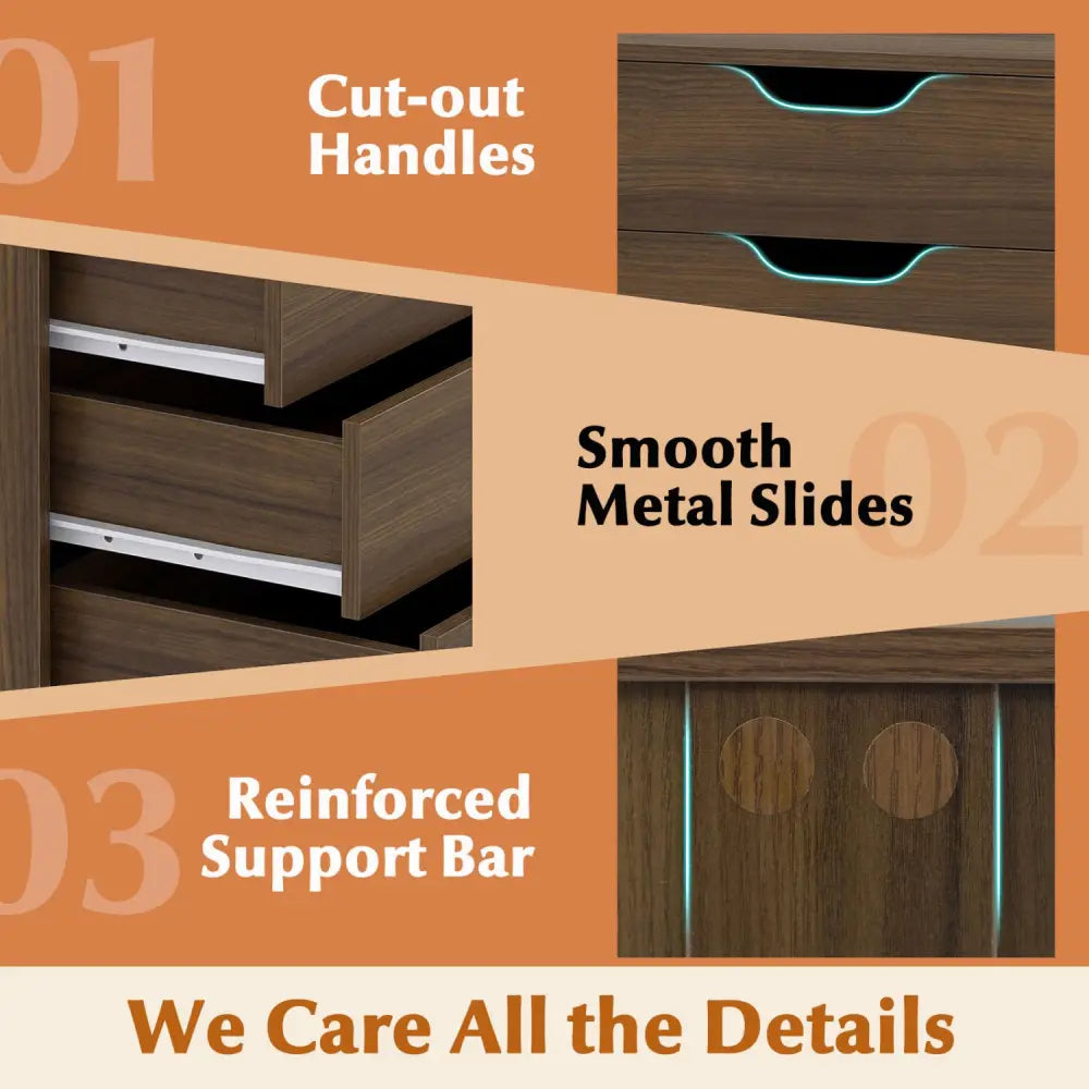 5 Drawer Mobile File Cabinet with Wheels for Living Room-Walnut - Walnut - File Cabinets