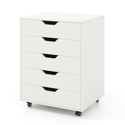 5 Drawer Mobile File Cabinet with Wheels for Living Room-White - White - File Cabinets