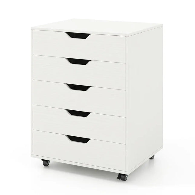 5 Drawer Mobile File Cabinet with Wheels for Living Room-White - White - File Cabinets