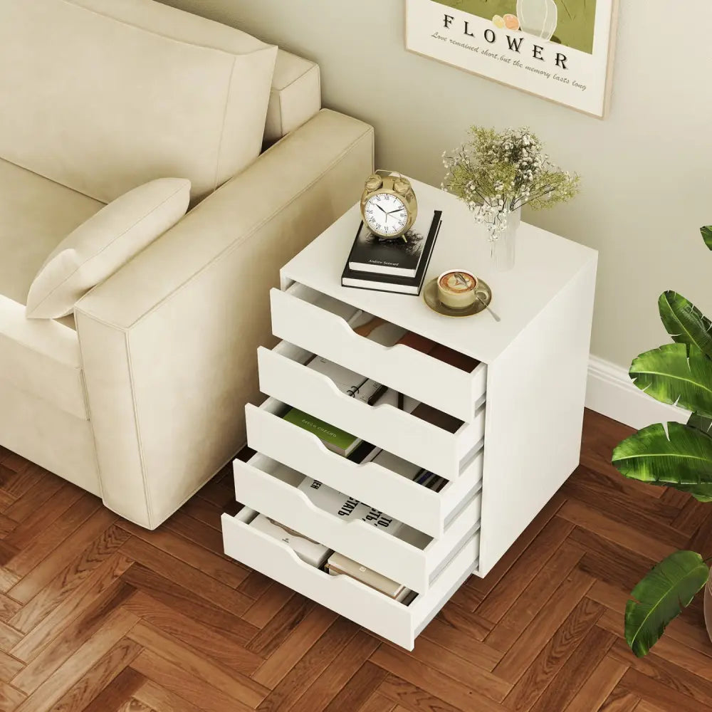 5 Drawer Mobile File Cabinet with Wheels for Living Room-White - White - File Cabinets