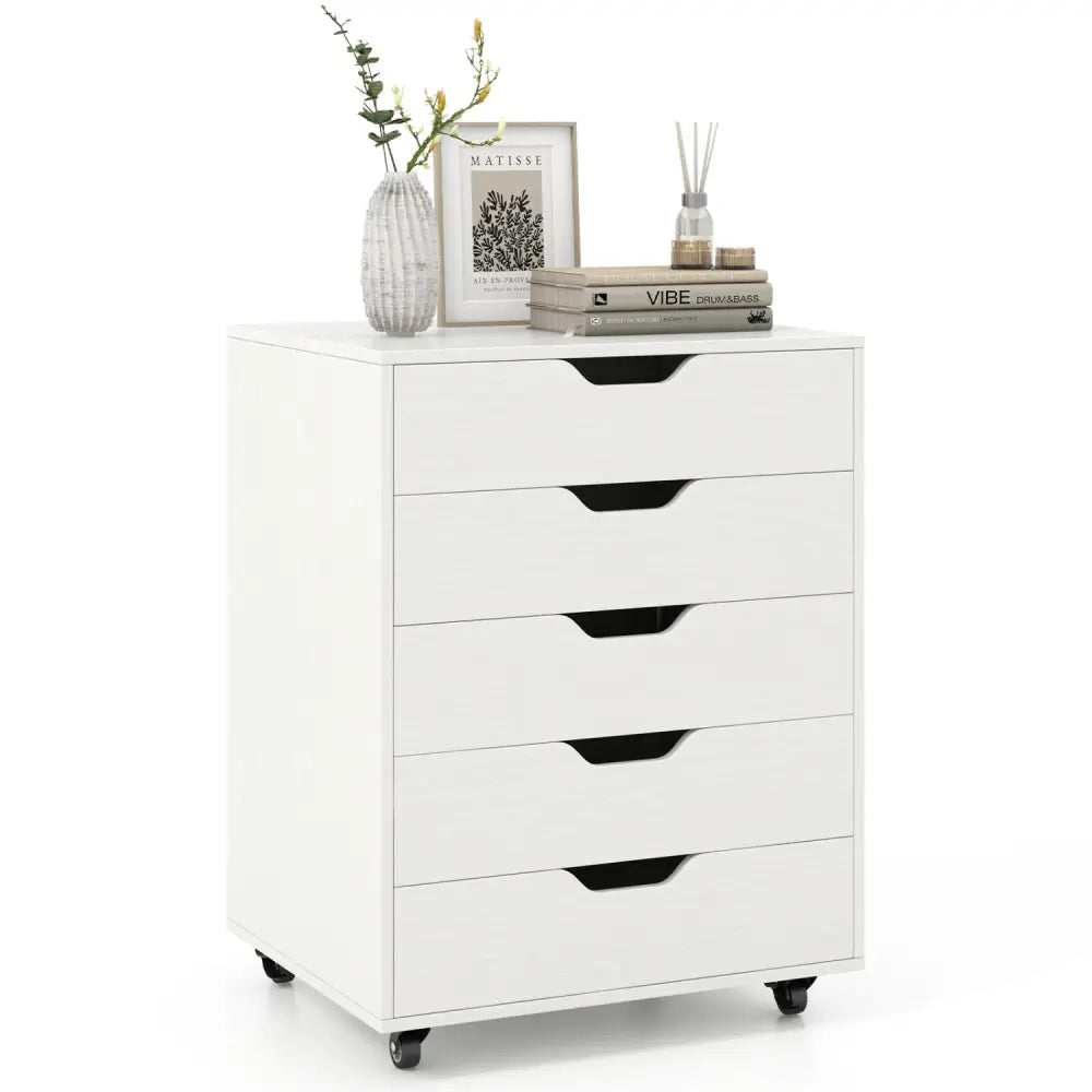 5 Drawer Mobile File Cabinet with Wheels for Living Room-White - White - File Cabinets