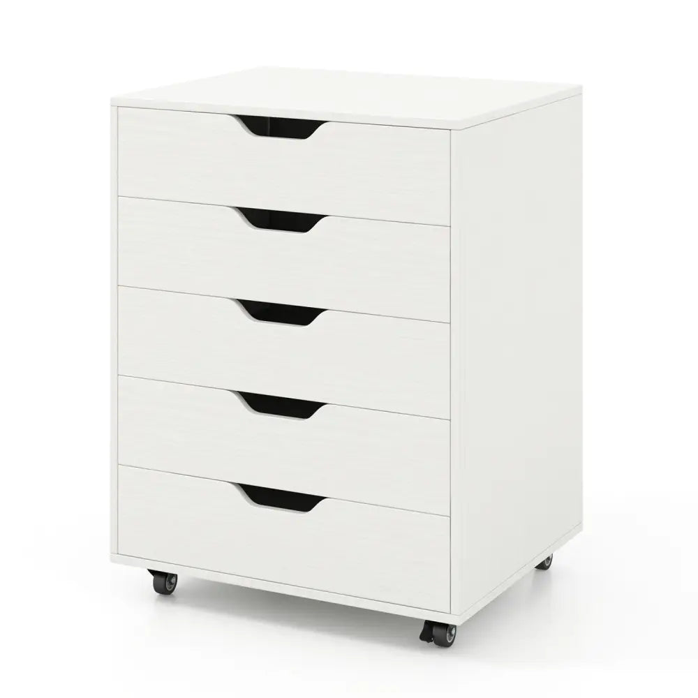 5 Drawer Mobile File Cabinet with Wheels for Living Room-White - White - File Cabinets