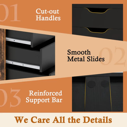 5 Drawer Mobile Lateral Filing Storage Home Office Floor Cabinet with Wheels-Rustic Brown - Rustic Brown - File Cabinets