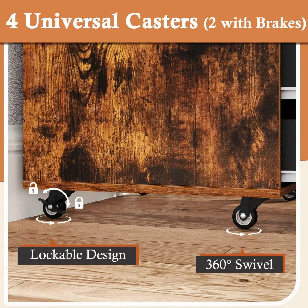 5 Drawer Mobile Lateral Filing Storage Home Office Floor Cabinet with Wheels-Rustic Brown - Rustic Brown - File Cabinets