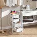 5-Drawer Rolling Storage Cart Mobile Utility Organizer with Wooden Tabletop and Lockable Wheels-White - White - File