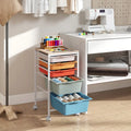 5-Drawer Rolling Storage Cart Mobile Utility Organizer with Wooden Tabletop and Lockable Wheels-Macaron - Macaron