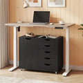 5-Drawer Rolling Storage Cart with Side Cabinet-Black - Black - File Cabinets