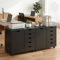 5 Drawer Storage Cabinet on Wheels with Adjustable Shelf-Black - Black - File Cabinets