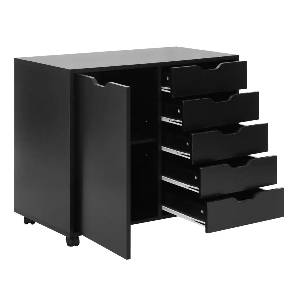 5 Drawer Storage Cabinet on Wheels with Adjustable Shelf-Black - Black - File Cabinets