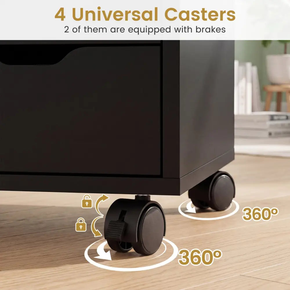 5 Drawer Storage Cabinet on Wheels with Adjustable Shelf-Black - Black - File Cabinets