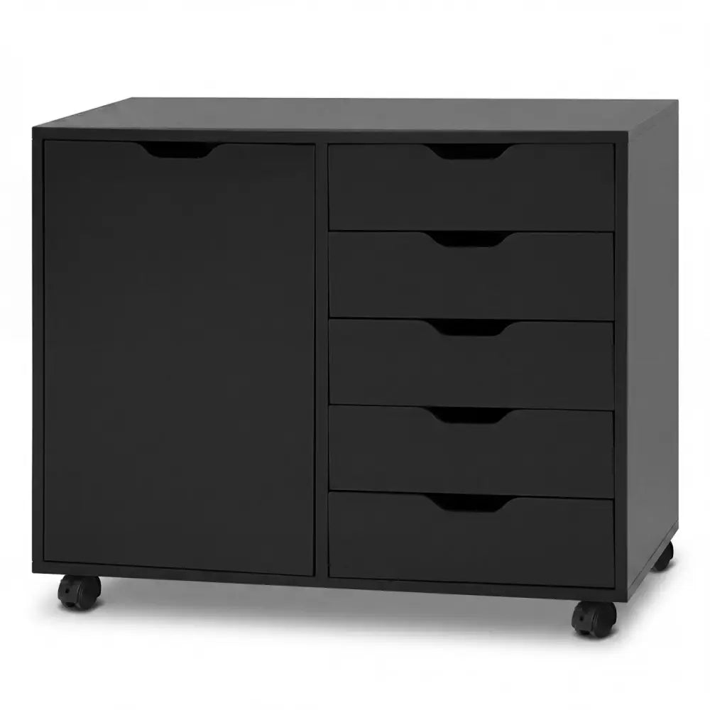 5 Drawer Storage Cabinet on Wheels with Adjustable Shelf-Black - Black - File Cabinets