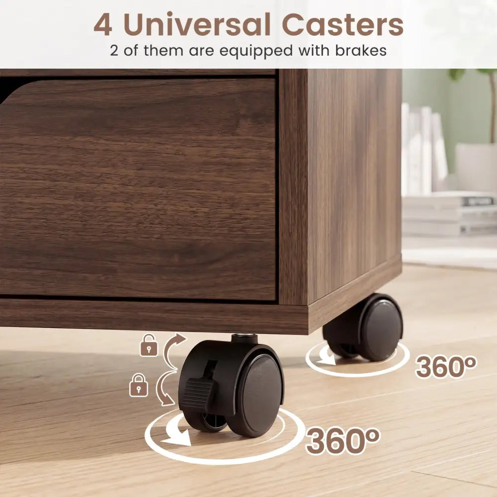 5 Drawer Storage Cabinet on Wheels with Adjustable Shelf-Brown - Brown - File Cabinets