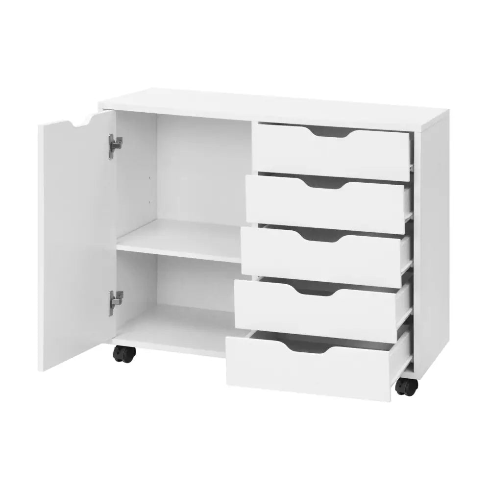 5 Drawer Storage Cabinet on Wheels with Adjustable Shelf-White - White - File Cabinets