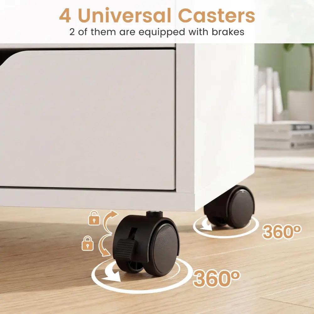 5 Drawer Storage Cabinet on Wheels with Adjustable Shelf-White - White - File Cabinets