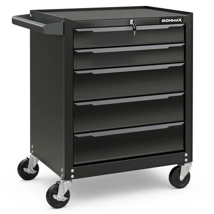 5-Drawer Tool Storage Cabinet with Hanging Holes and Central Keyed Locking System-Black - Black - Garden Tools