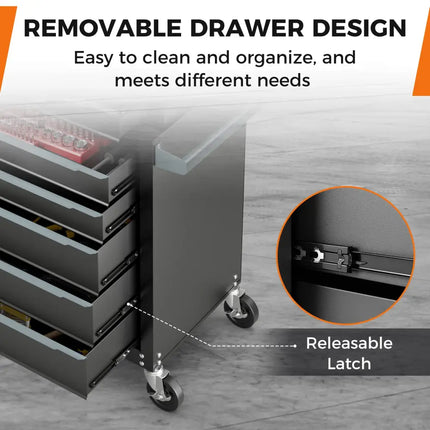5-Drawer Tool Storage Cabinet with Hanging Holes and Central Keyed Locking System-Black - Black - Garden Tools