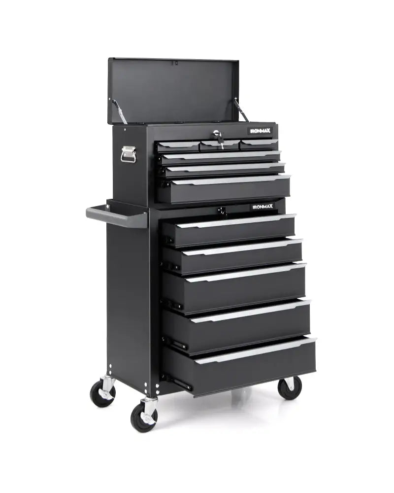 5-Drawer Tool Storage Cabinet with Hanging Holes and Central Keyed Locking System-Black - Black - Garden Tools