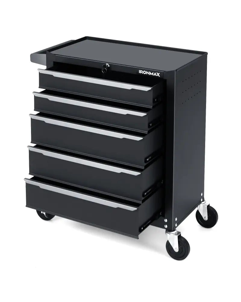5-Drawer Tool Storage Cabinet with Hanging Holes and Central Keyed Locking System-Black - Black - Garden Tools