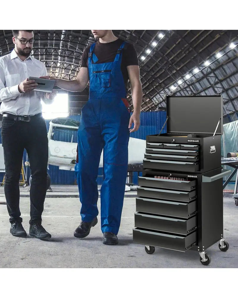 5-Drawer Tool Storage Cabinet with Hanging Holes and Central Keyed Locking System-Black - Black - Garden Tools