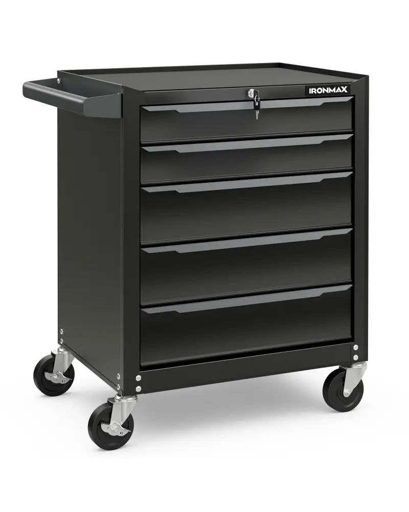 5-Drawer Tool Storage Cabinet with Hanging Holes and Central Keyed Locking System-Black - Black - Garden Tools