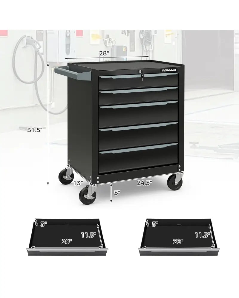 5-Drawer Tool Storage Cabinet with Hanging Holes and Central Keyed Locking System-Black - Black - Garden Tools