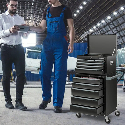 5-Drawer Tool Storage Cabinet with Hanging Holes and Central Keyed Locking System-Black - Black - Garden Tools