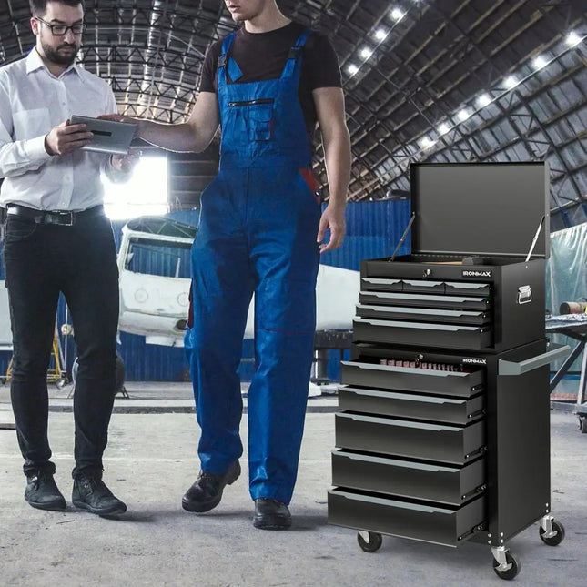 5-Drawer Tool Storage Cabinet with Hanging Holes and Central Keyed Locking System-Black - Black - Garden Tools