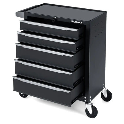 5-Drawer Tool Storage Cabinet with Hanging Holes and Central Keyed Locking System-Black - Black - Garden Tools