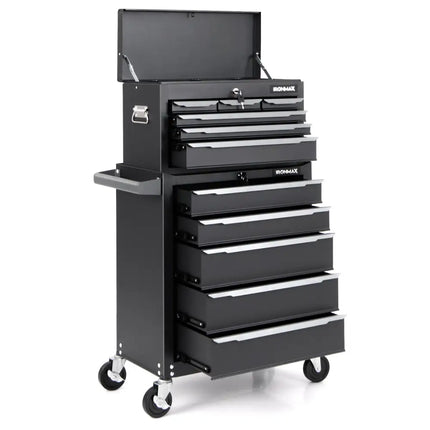 5-Drawer Tool Storage Cabinet with Hanging Holes and Central Keyed Locking System-Black - Black - Garden Tools